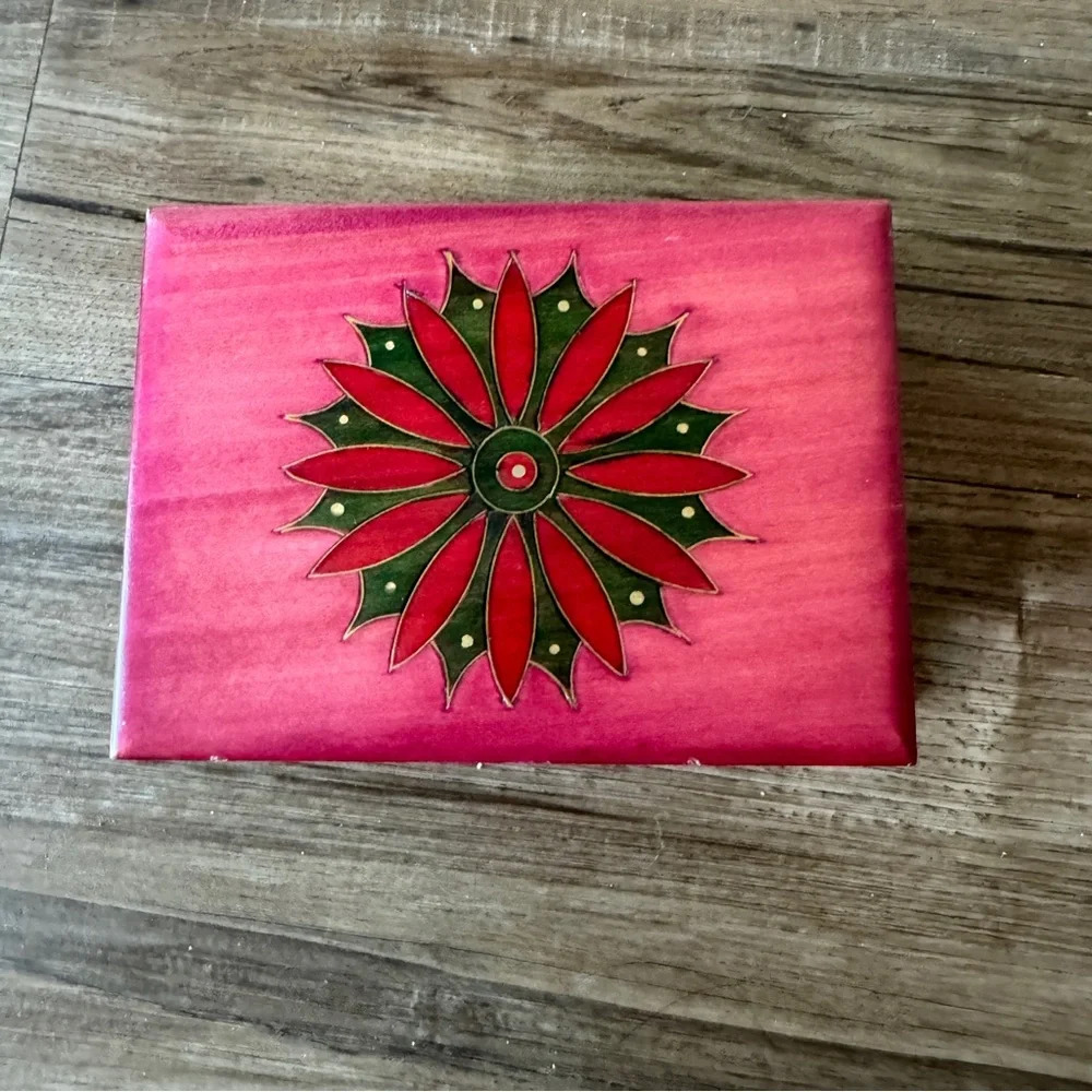 vintage 80s polish handmade wooden trinket book box